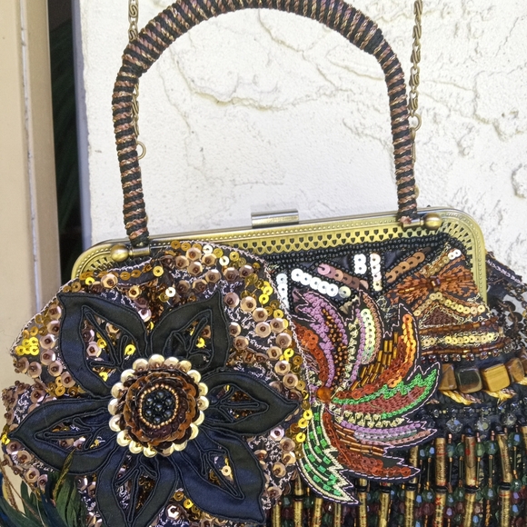 Chico'sBeaded Bag wIth long Shoulder Chain chenille tapestry Purse embellished - Picture 2 of 3